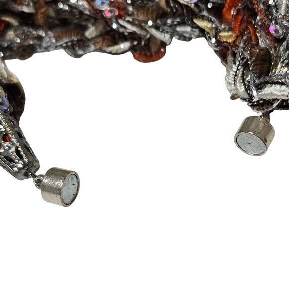 Boho Chunky Seed Beaded Necklace Engraved Donut Pendant Multi Strand Jewelry - Picture 3 of 7